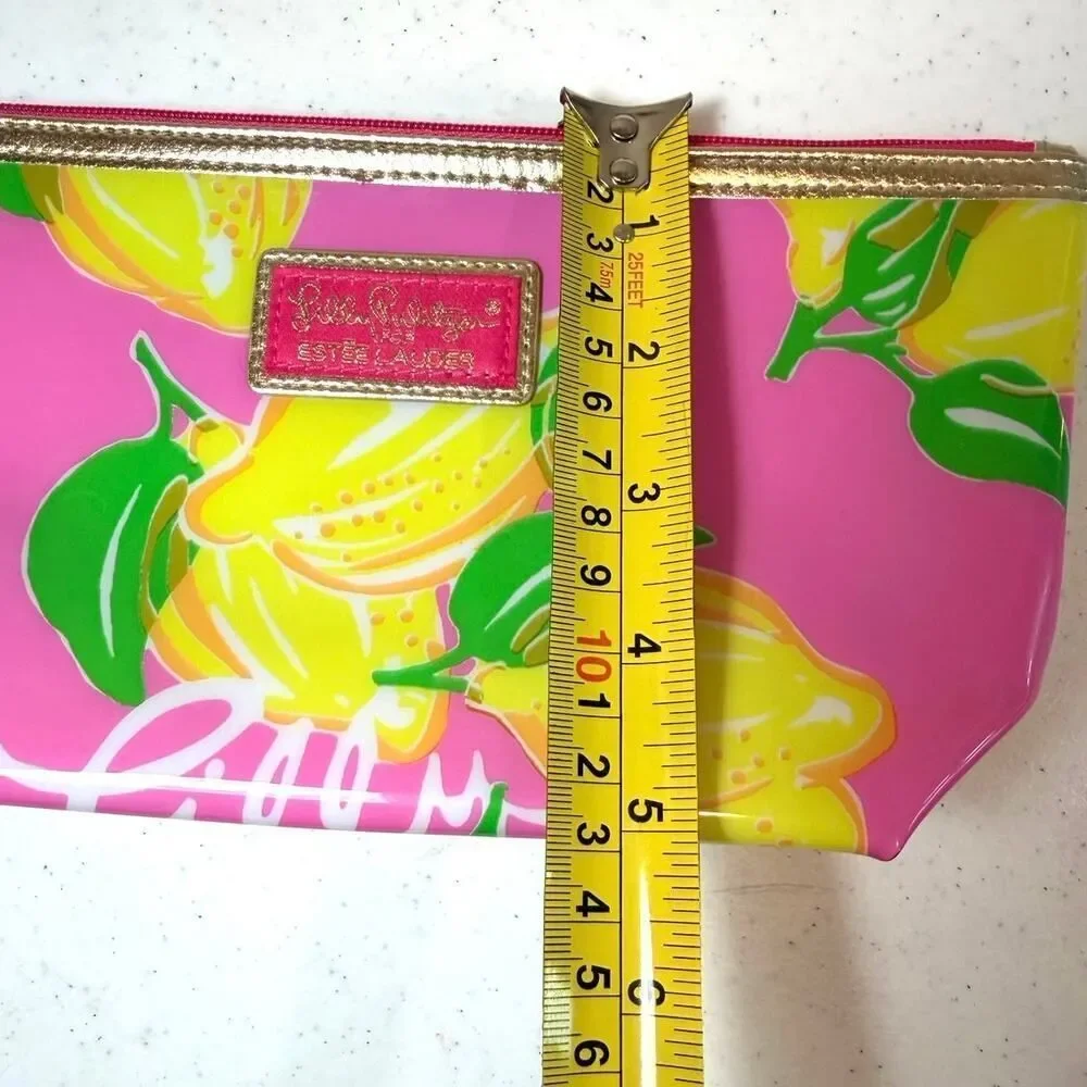 Lilly Pulitzer for Estee Lauder Pink Yellow Lemons Cosmetic Zip Makeup Bag NWOT
